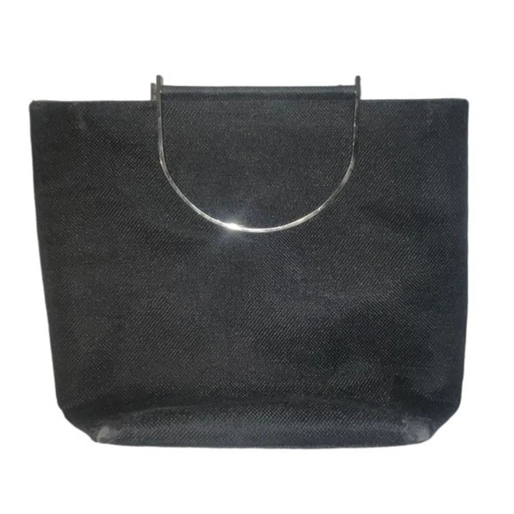 Kate Spade Vintage Large Black Woven Fabric Handbag Purse w/ Silver Handles - Picture 5 of 12